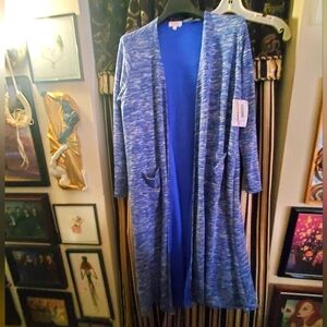 LuLaRoe | Sarah Duster Cardigan blue white soft sweater pockets M NWT
